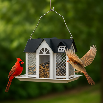 Weatherproof Hanging Bird Feeder House – Metal Birdhouse Feeding Station