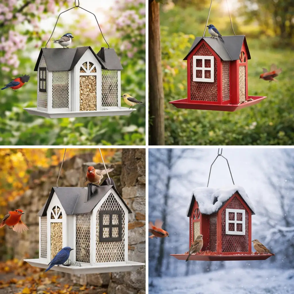 Weatherproof Hanging Bird Feeder House – Metal Birdhouse Feeding Station