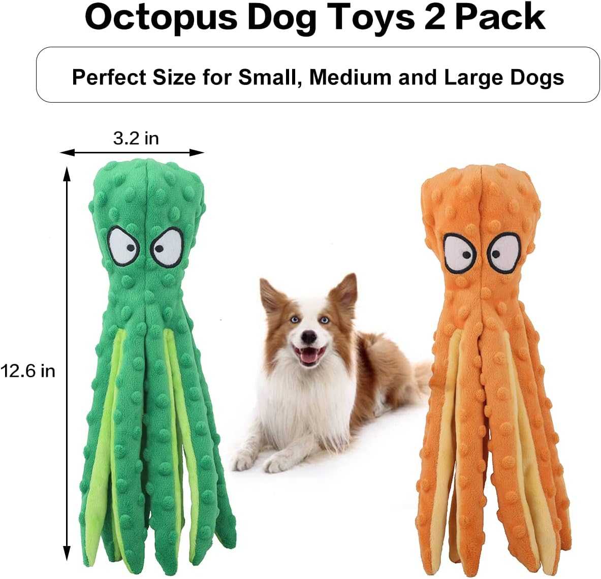 Whiskerspot Octopus Dog Toy - Indestructible Squeaky Chew Toy for Aggressive Chewers, No-Stuffing Crinkle Plush for Puppy Teething