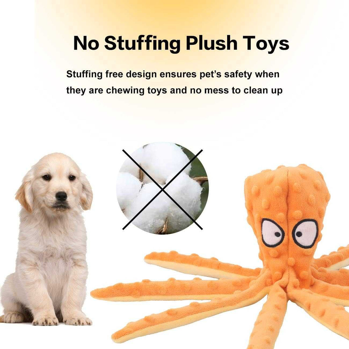 Whiskerspot Octopus Dog Toy - Indestructible Squeaky Chew Toy for Aggressive Chewers, No-Stuffing Crinkle Plush for Puppy Teething