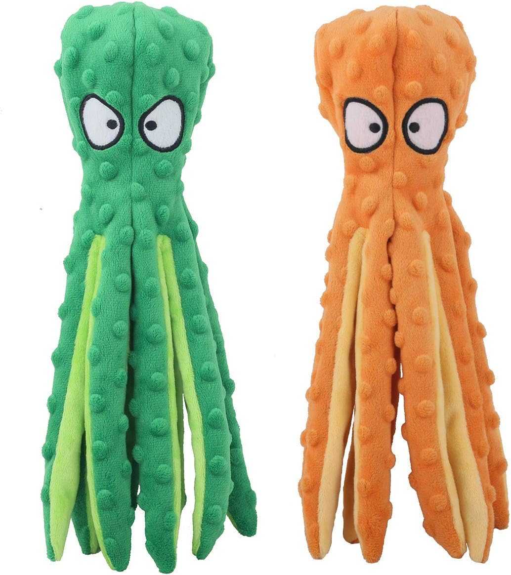 Whiskerspot Octopus Dog Toy - Indestructible Squeaky Chew Toy for Aggressive Chewers, No-Stuffing Crinkle Plush for Puppy Teething