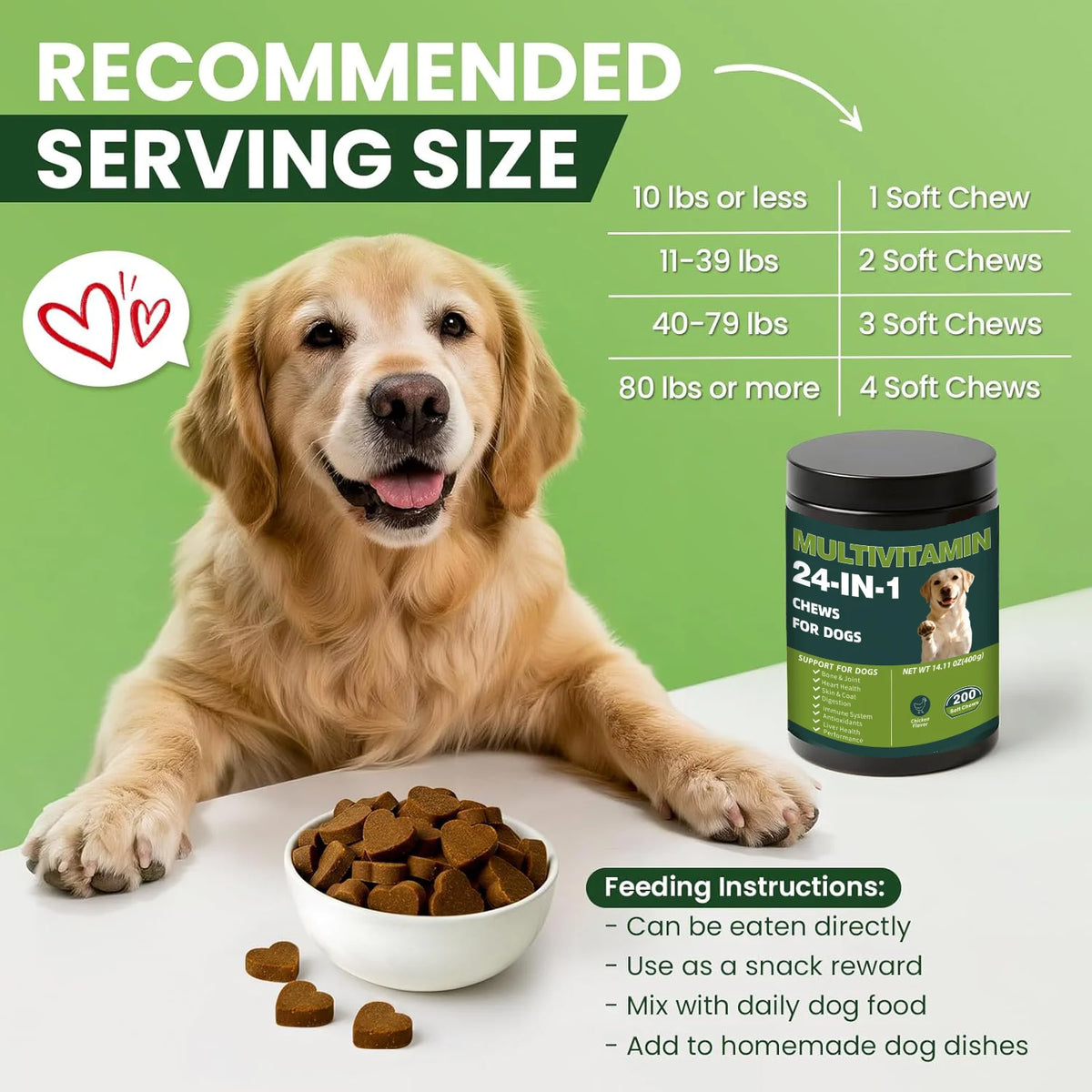 24-in-1 Dog Multivitamin Soft Chews – Omega-3, Probiotics & Joint Support