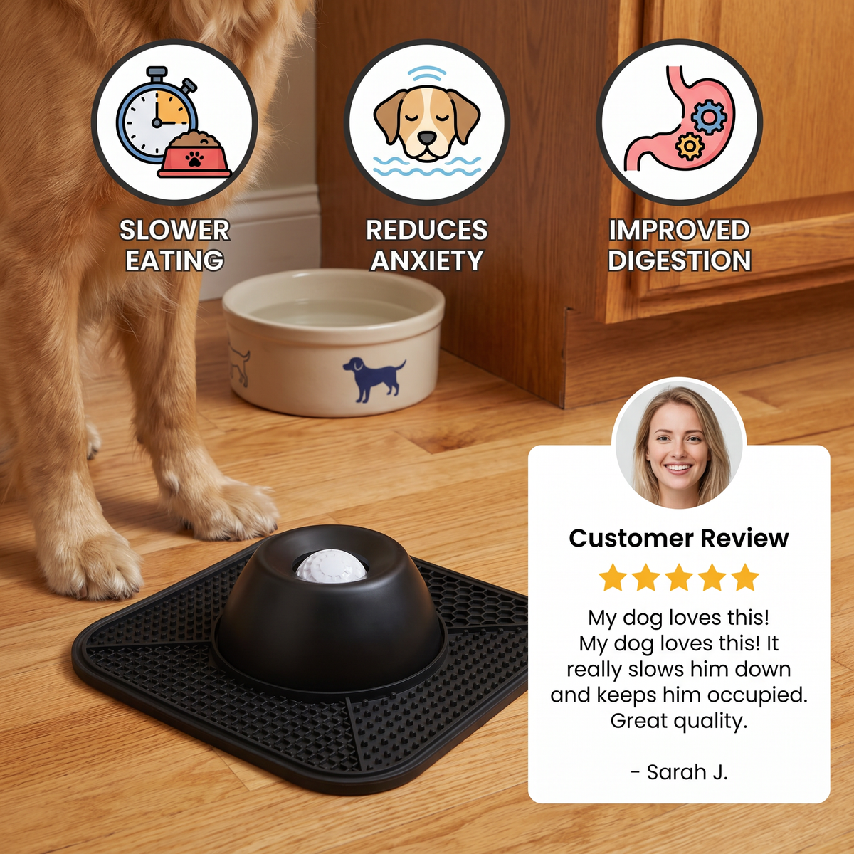 2-in-1 Slow Feeder Dog Bowl with Lick Mat | Interactive Feeding Dish