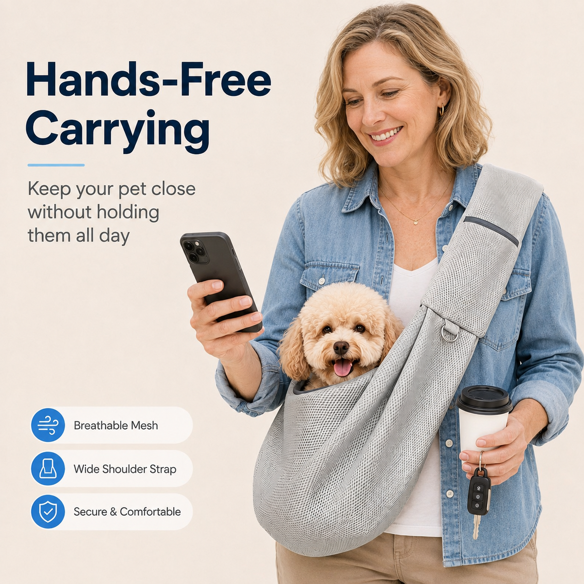 Crossbody Pet Sling Carrier for Small Dogs & Cats – Hands-Free Travel Bag