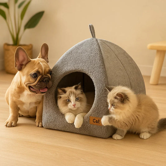 Cat Cave House | Soft Indoor Bed with Memory Foam Cushion