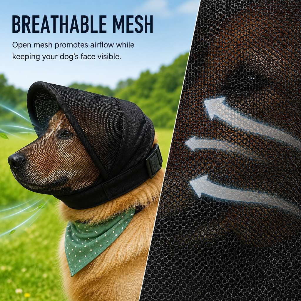 Breathable Anti-Scavenging Dog Muzzle – Mesh Hood for Walks