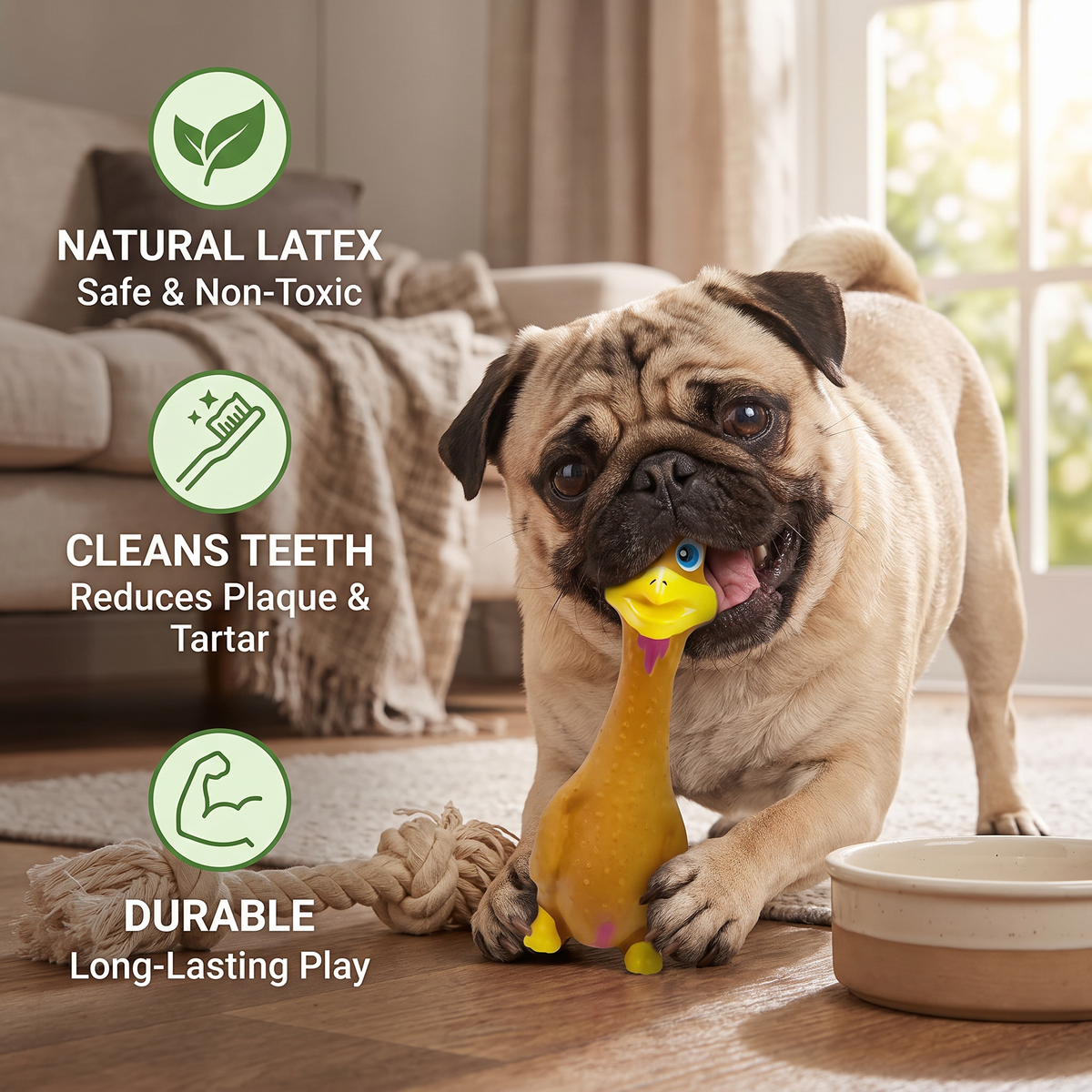 Durable Natural Latex Dog Chew Toy for Teeth Cleaning & Oral Care