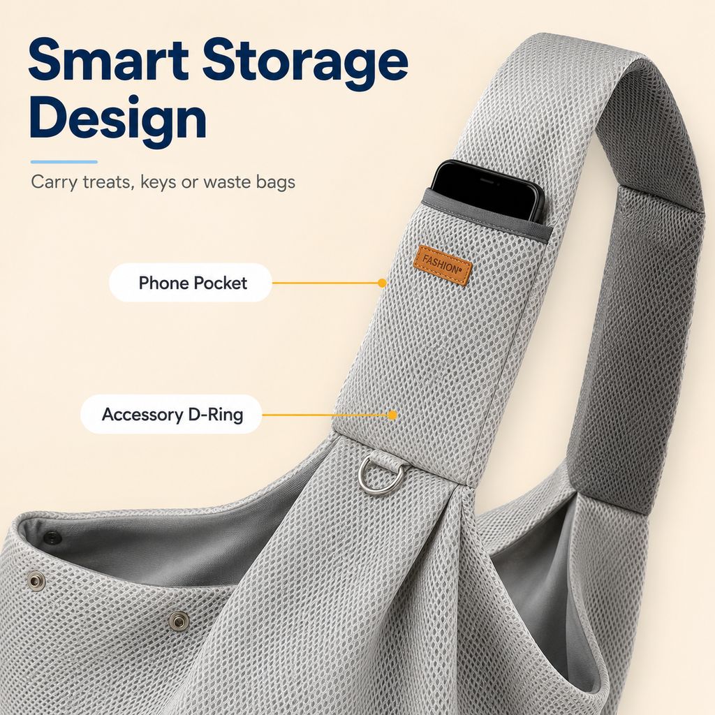 Crossbody Pet Sling Carrier for Small Dogs & Cats – Hands-Free Travel Bag